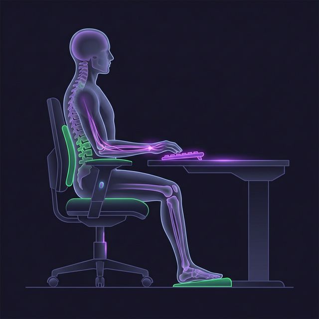 Neutral wrist posture and ergonomic keyboard desk setup diagram