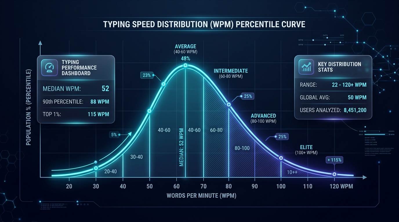 Typing Speed Percentile Chart: WPM Bell Curve & Global Distribution